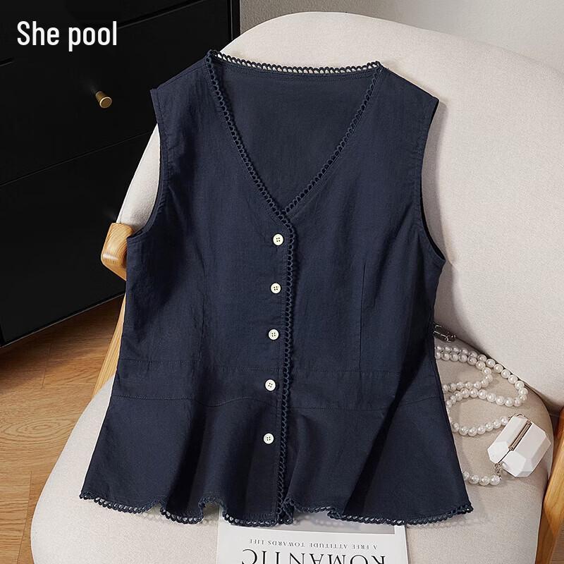 Elegant Women s Ramie Blend V-Neck Ruffle Hem Vest L