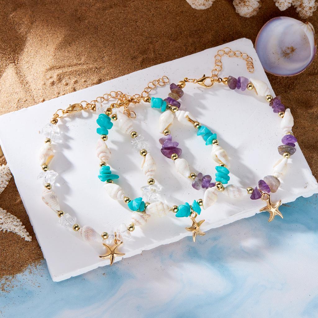 Bohemian Holiday Necklace Bracelet Set Female Ins Summer Dopamine Gravel Starfish Conch Necklace