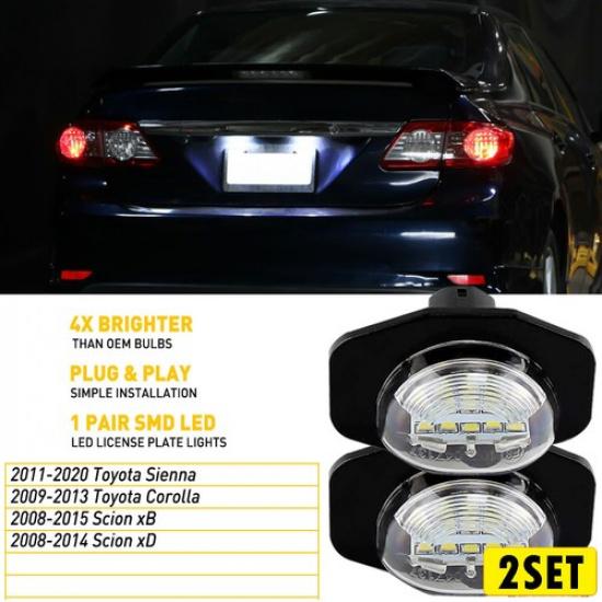 2Set For Toyota 2009-2013 Corolla 18-SMD 6000K White LED License Plate Lights La