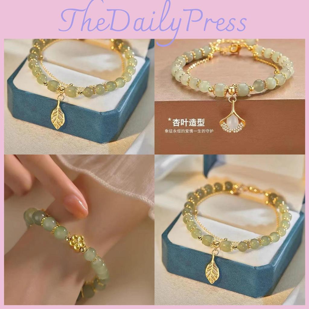 Style Exquisite Pastoral Womens Electroplated Glass Bead Leaf Bracelet