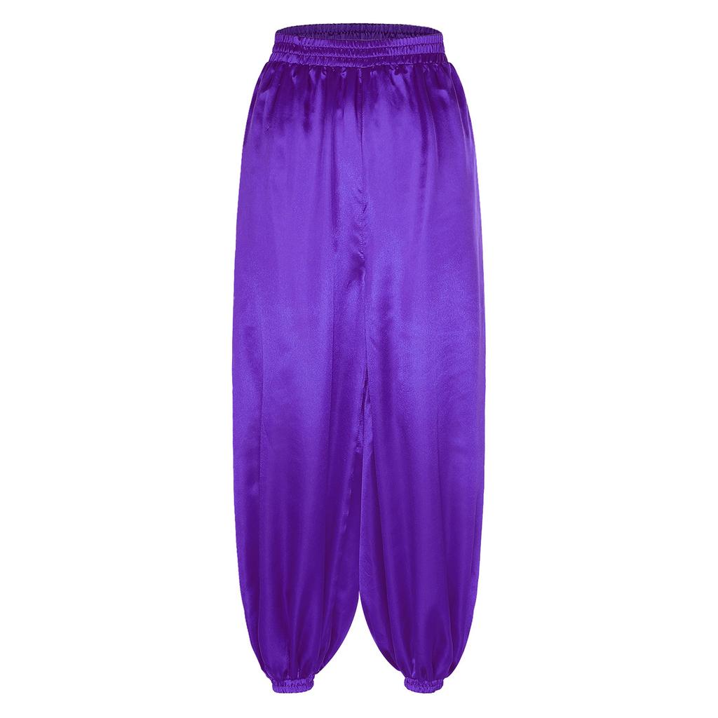 Women Belly Dance Pants Loose Fit Elastic Waistband Satin Bloomers Stage Performance Trousers