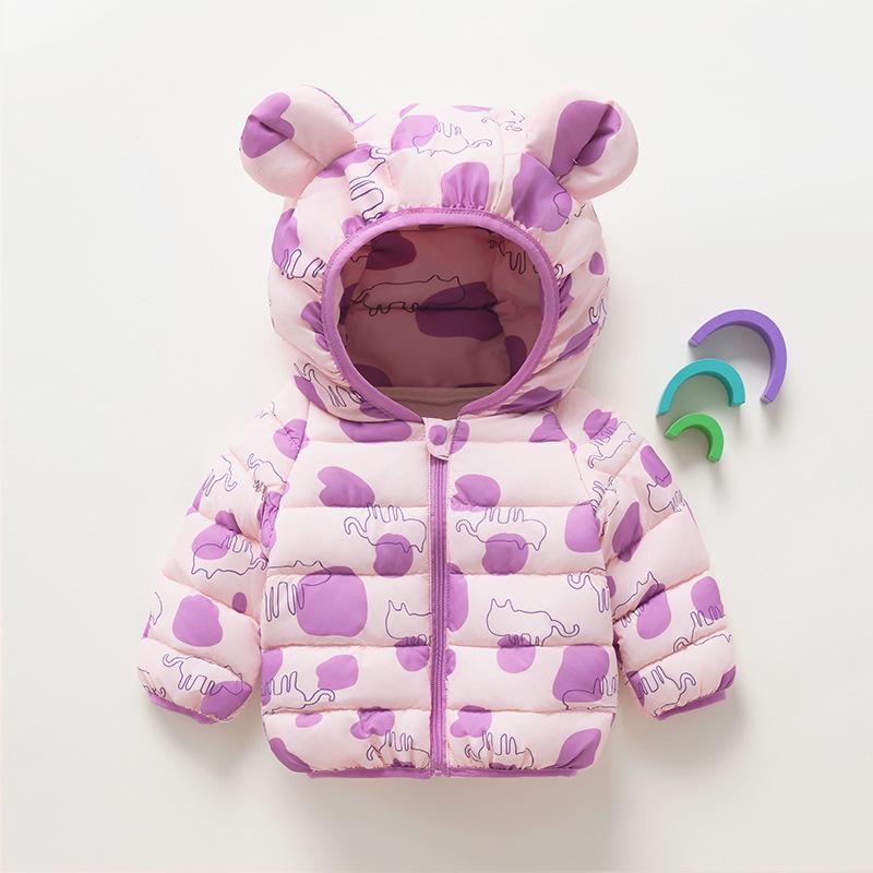 

Детская стеганая куртка с капюшоном - Теплая, с мультяшным принтом для мальчиков и девочек на осень/зиму 80cm