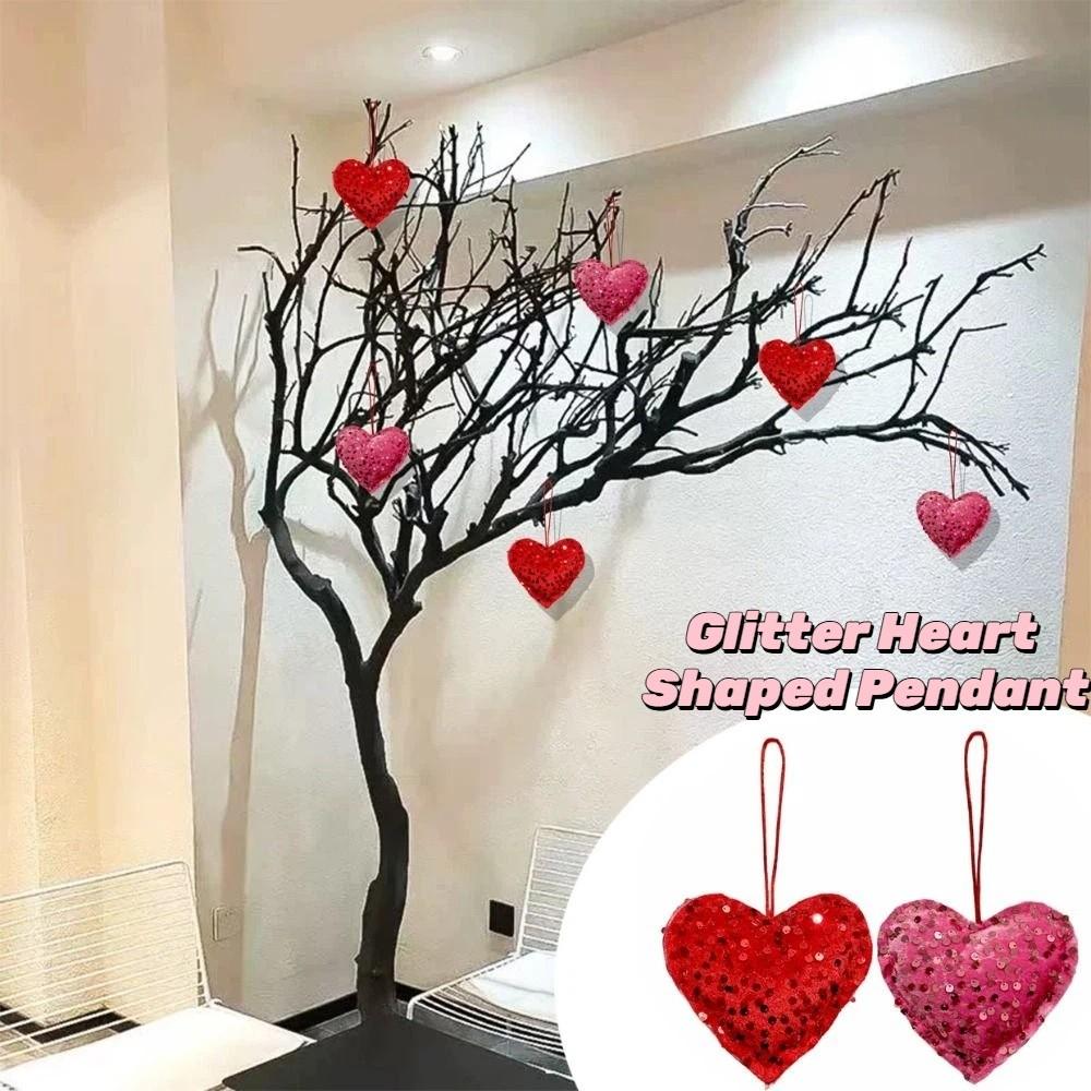 2pcs Elegant Glitter Heart Shaped Pendant with Hanging Rope Vivid Sequin Decorative Supplies Pink Red Handmade Love Key Ring