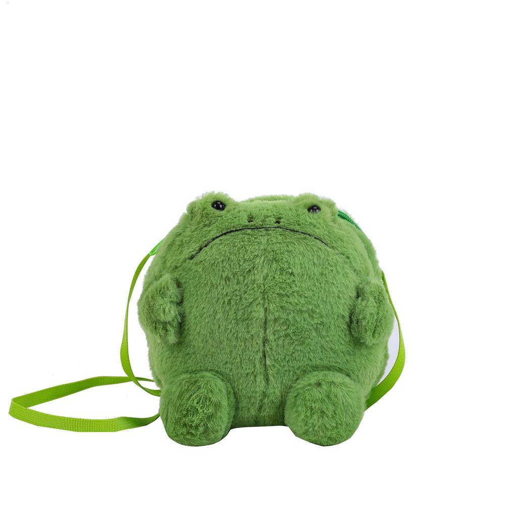Mini Borsa a Tracolla a Forma di Rana Cartone Animato Peluche Con Chiusura a Zip Per Uso Quotidiano