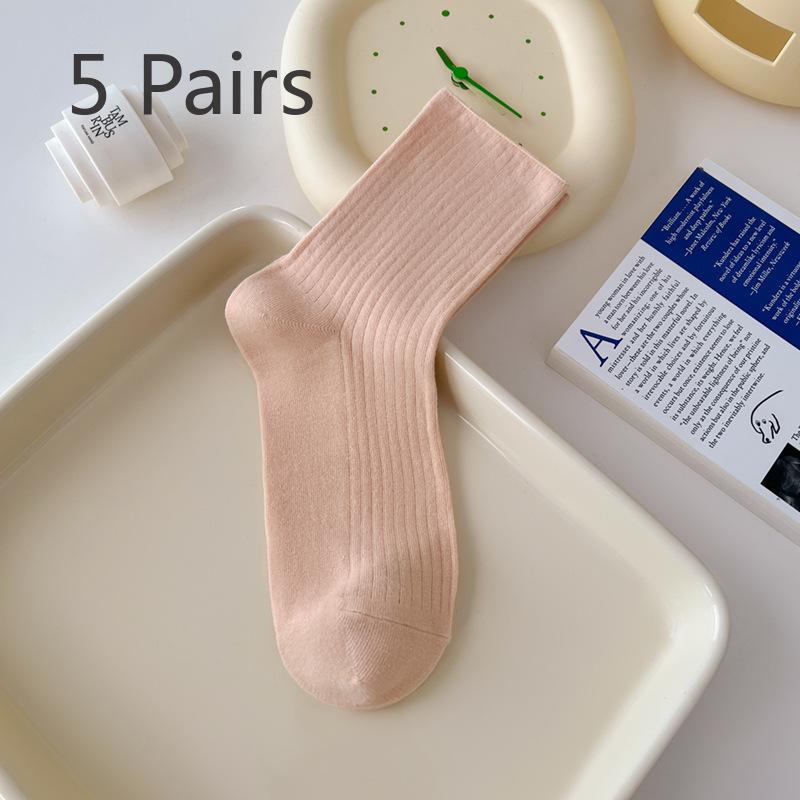 

5 пар женских летних тонких однотонных носков карамельного цвета с ворсом из хлопка средней толщины 5 Pairs