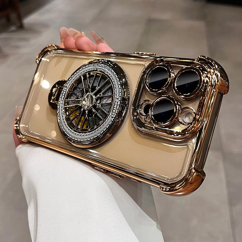 

Роскошный чехол с гальваническим покрытием, противоударный с воздушной подушкой для iPhone 16 Pro Max 11 12 13 14 15 Pro Max для Magsafe, вращающаяся подставка-гироскоп, чехол для телефона For iPhone 15 Pro