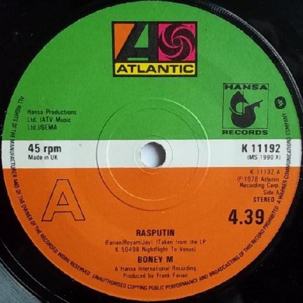 

7inch Record BONEY M. - Rasputin K11192 Atlantic, Hansa 1978 UK Soul/Funk Used
