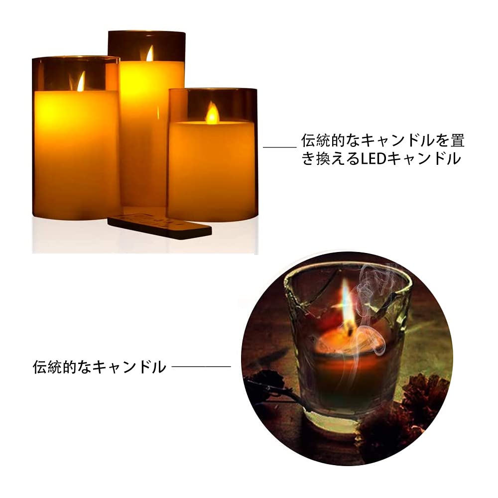 RoSok LED Candle Light of LED Glass Paraffin Energy Battery Adjustable Indoor and Outdoor Remote Control Battery Operated LED Candle Gray [Set 3]