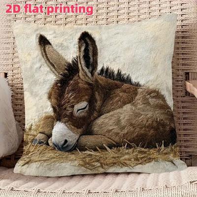 1/2 Stück Eselmuster Kissenbezug zum Überwerfen Abnehmbar Waschbar Sofa Kissenbezug 2D-Druck Kissenbezug Vielseitige Heimdekoration
