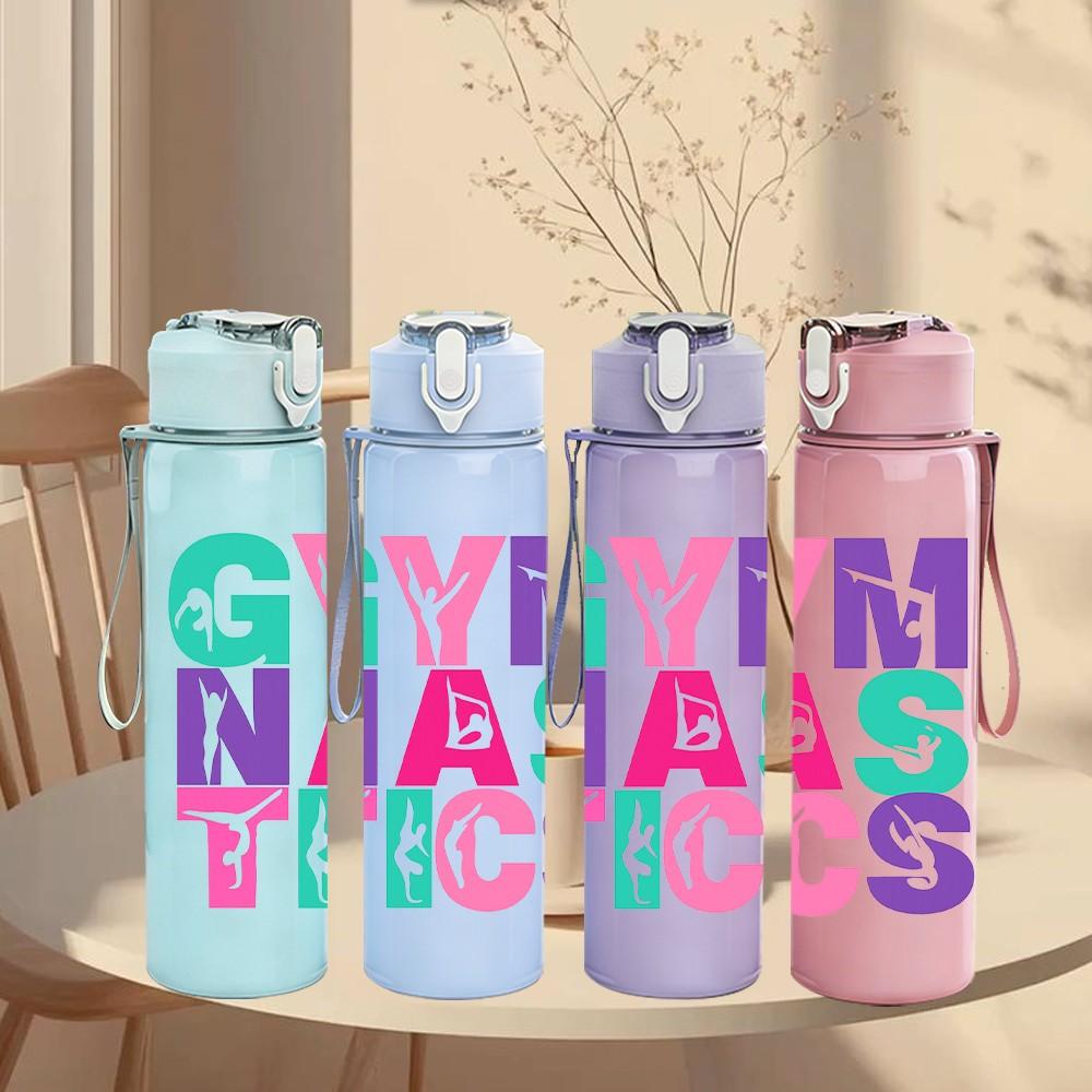 1PC Colorful Gymnastics Letter 750ml Color Plastic Sports Water Bottle Leakproof Flip Straw Lid Suitable for Sports Office Home Use
