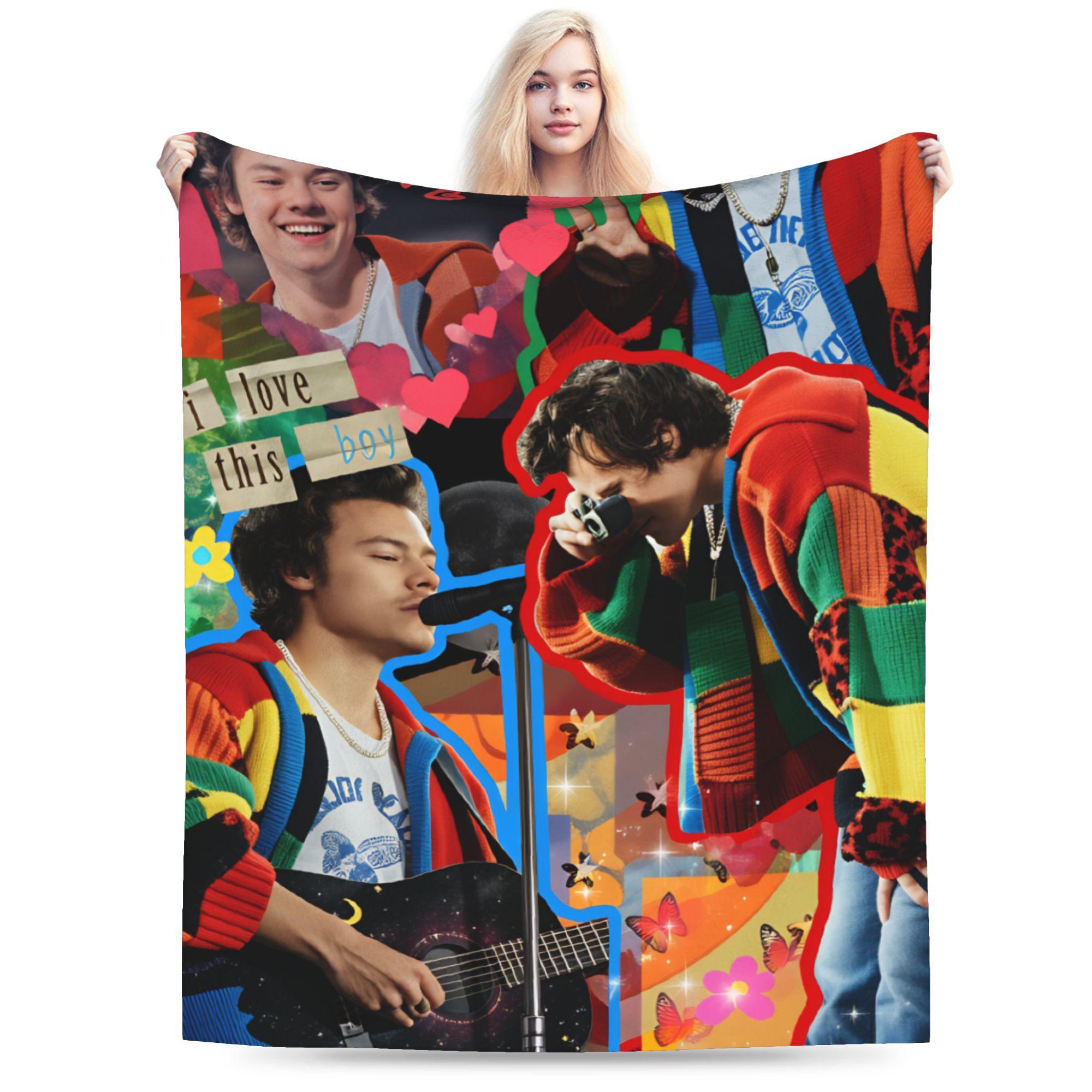 

H-Harry Styles Super Warm Blankets Kids Plush Throw Blanket Pattern Home Decor Flannel Bedspread Sofa Bed Cover 75x90cm