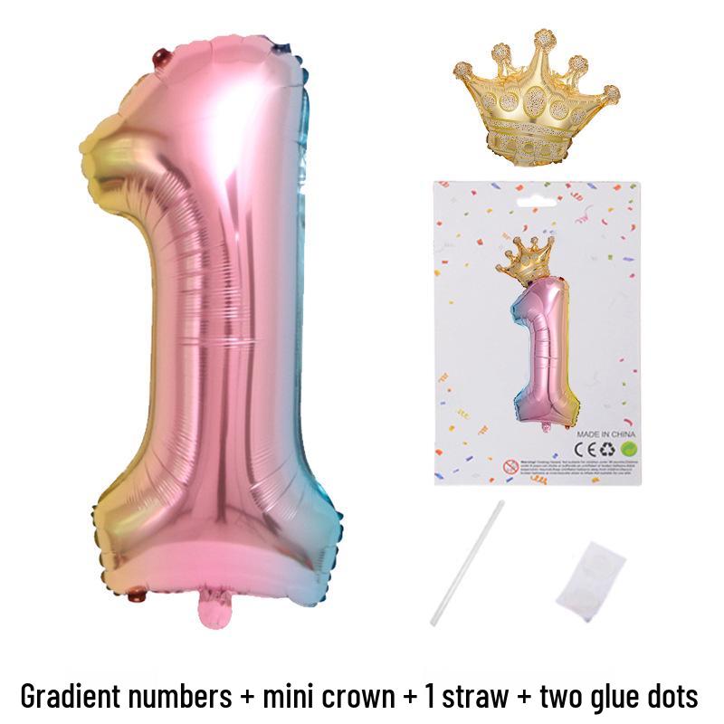 32-Inch Gradient Crown Number Foil Balloon for Children's Birthday Party Decorations