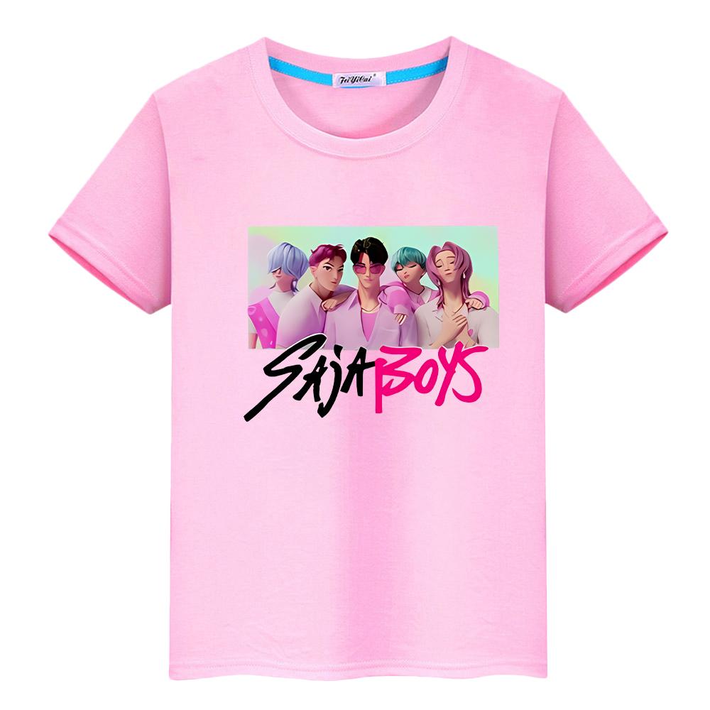 t shirt for kids boy 10year Kawaii Saja Boys Print 100%Cotton Tees anime Short kpop demon hunters Cute Tops girls clothes y2k