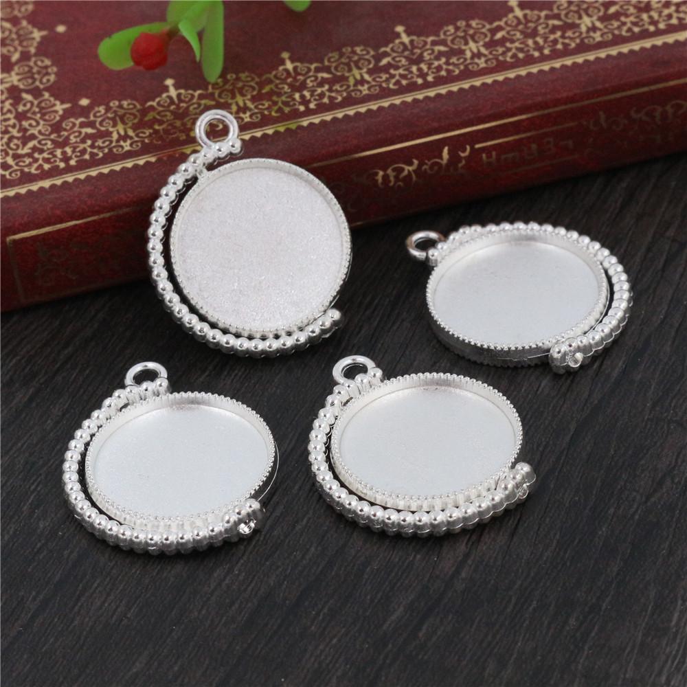 New Fashion 5pcs 25mm Inner Size Antique Silver Plated And Bronze Baroque Style Cabochon Base Setting Charms Pendant