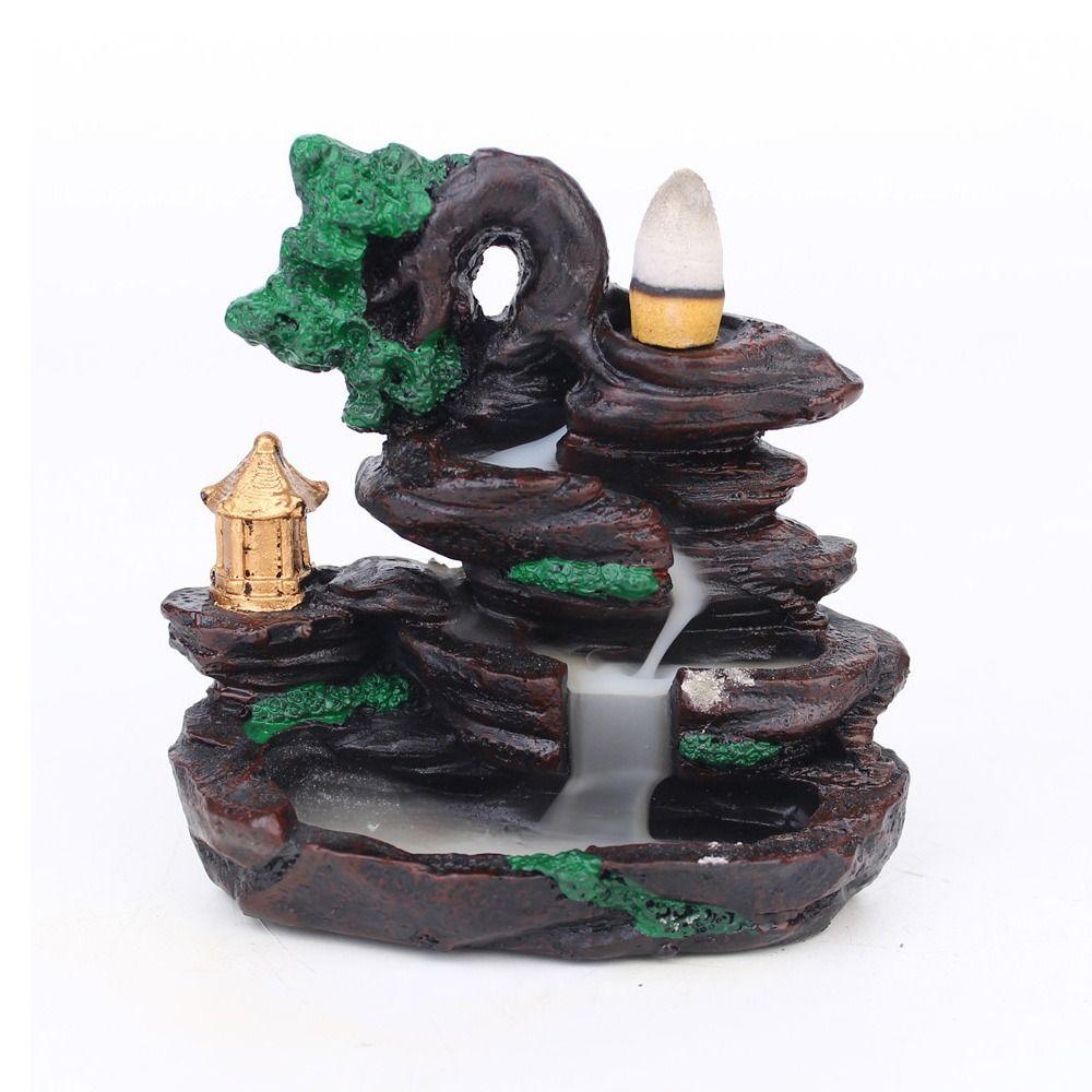 Resin Backflow Incense Burner Mountains River Waterfall Design Waterfall Incense Holder Sandalwood Stand Fragrance Holder
