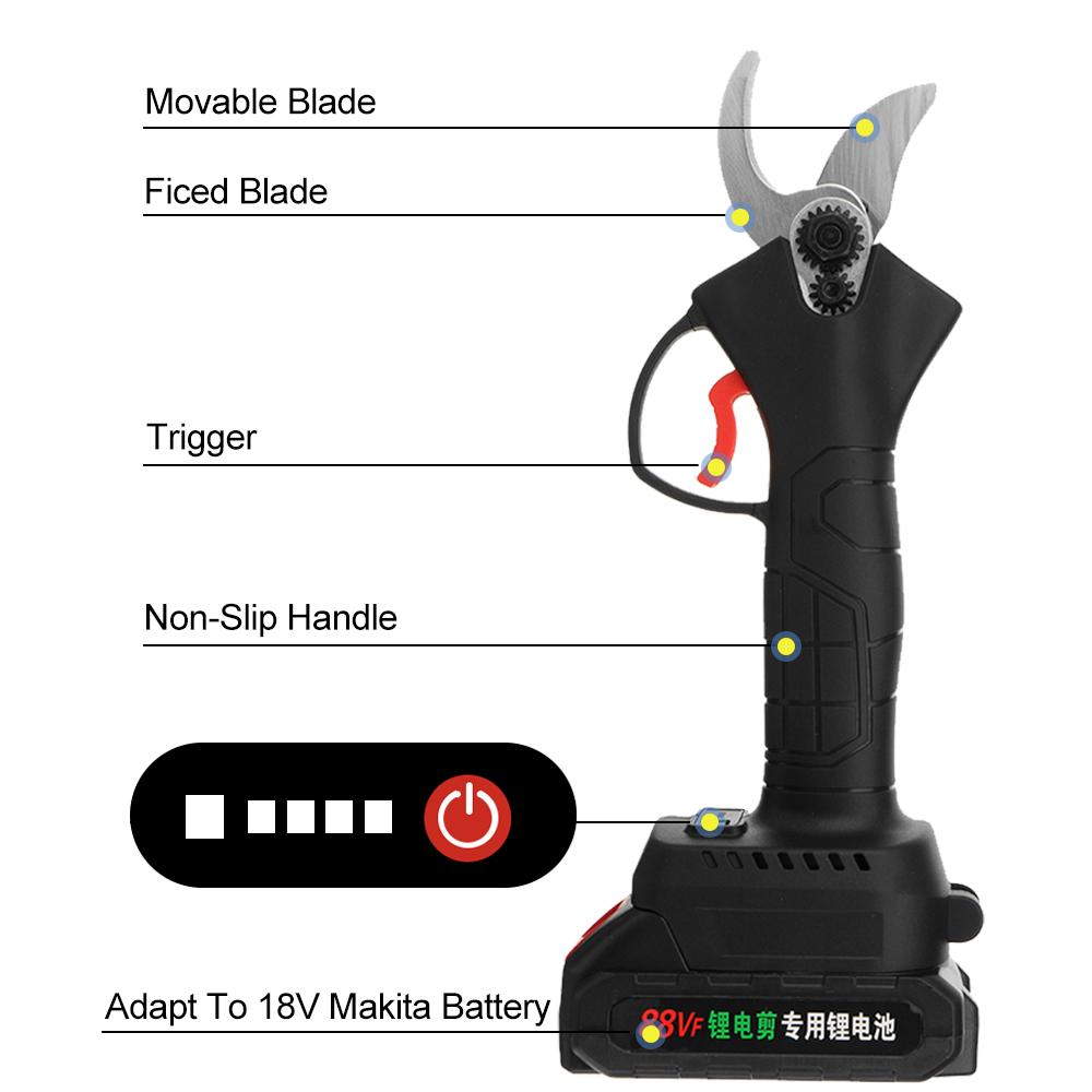 Tesoura de Poda Elétrica Sem Fio de 4 Velocidades 88V 7500mAh Cortador de Galhos para Poda de Bonsai Ferramentas para Pomar e Jardim para Bateria 35mm
