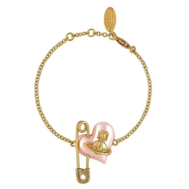Queen Mother West's New Pink Pearl Love Pin Saturn Bracelet, Necklace, Earrings, Sweet Temperament Heart Shape