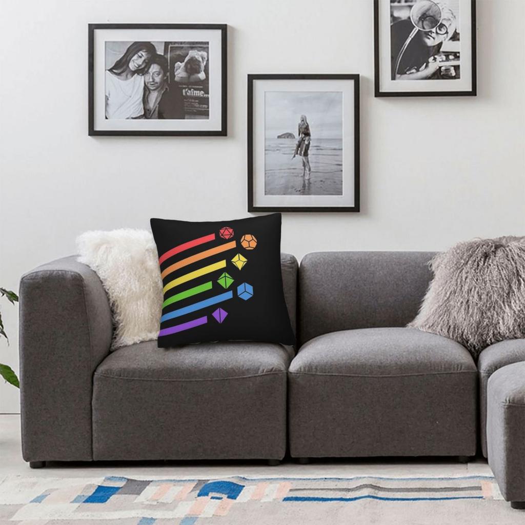 Rainbow Dice Set Tabletop Rpg Gaming Square Pillowcase Polyester Linen Velvet Printed Zip Decor Throw Pillow Case Cushion