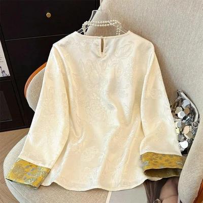 Herbst Neues Chinesisches Stil Jacquard Rundhals-Shirt für Damen Neues Neues Chinesisches Stil Top