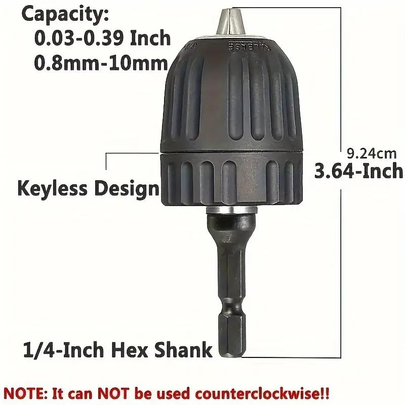3/ 8inch Keyless Drill Chuck Adapter - Quick Connection, 0.8-10mm Hex Shank, Suitable for Impact Drivers, Non-Electric Metal Converter with 3/8-24Unf