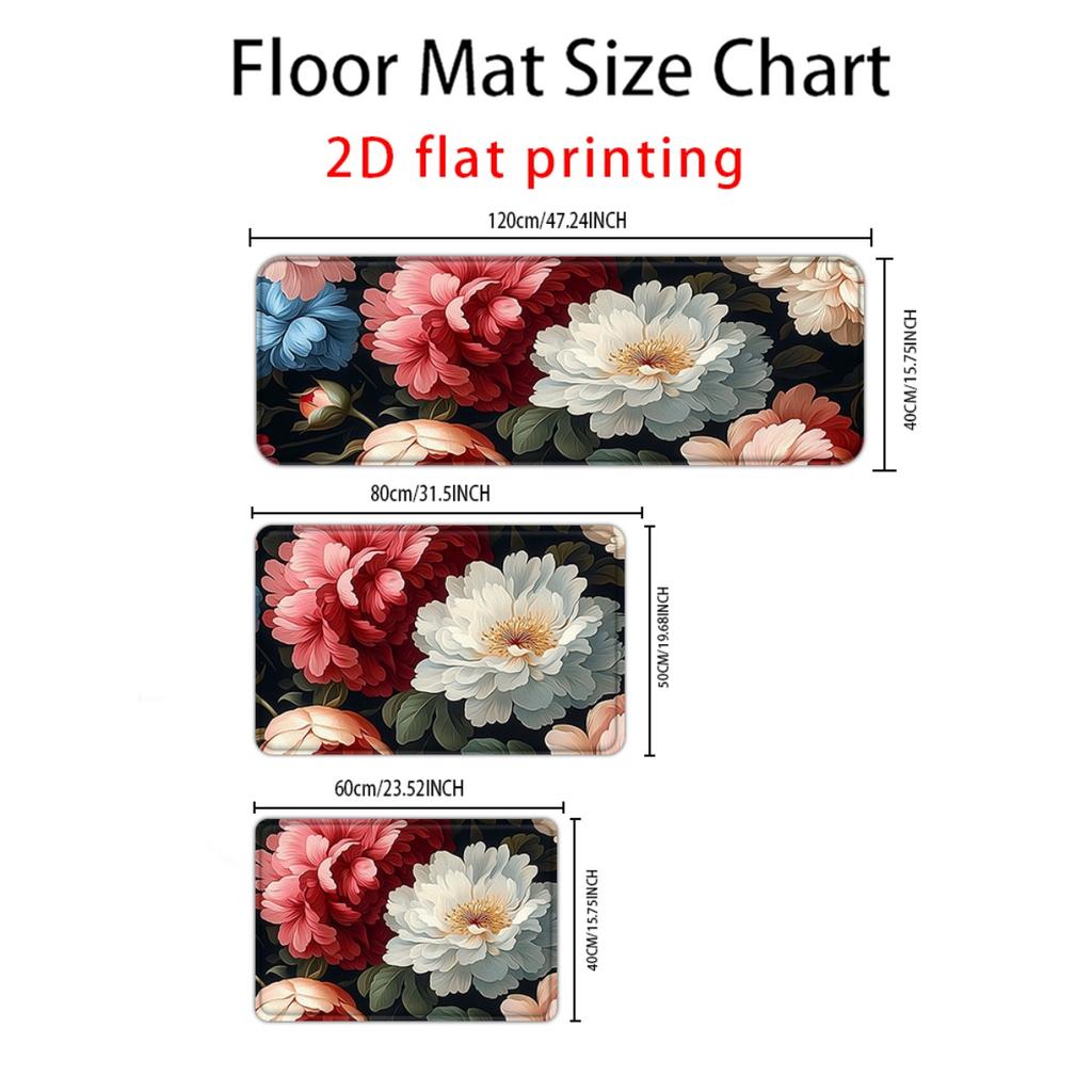 1Pcs Anti Fatigue Kitchen Rugs,   Flowers Print Waterproof Non-Slip Thick Cushioned Kitchen Mat Heavy Duty Comfort Standing Mat for Kitchen