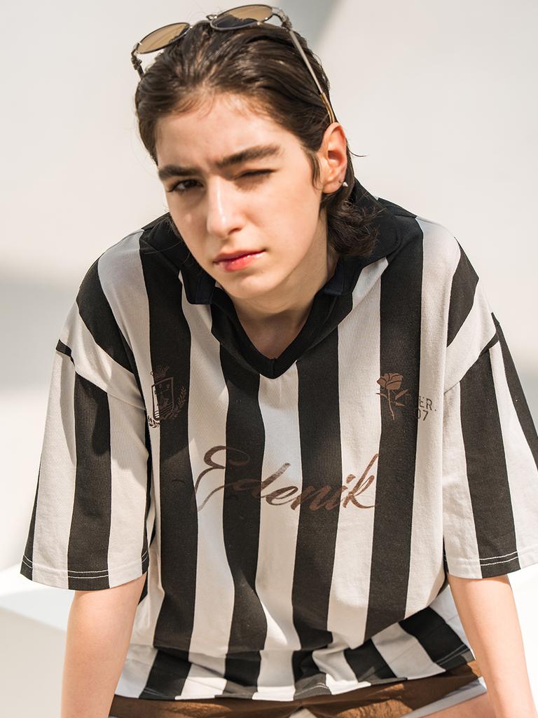 EDENIK Vintage Football Collared T-Shirt_Black
