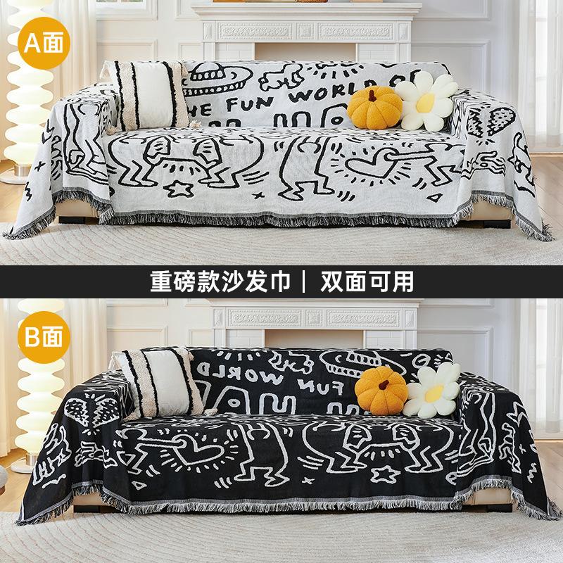 Saisonales Universal Quastenrand Baumwoll Sofa Handtuch Doppelseitige Staubdichte Sofabezug Haushalt Bequeme Rutschfeste Bezug Decke