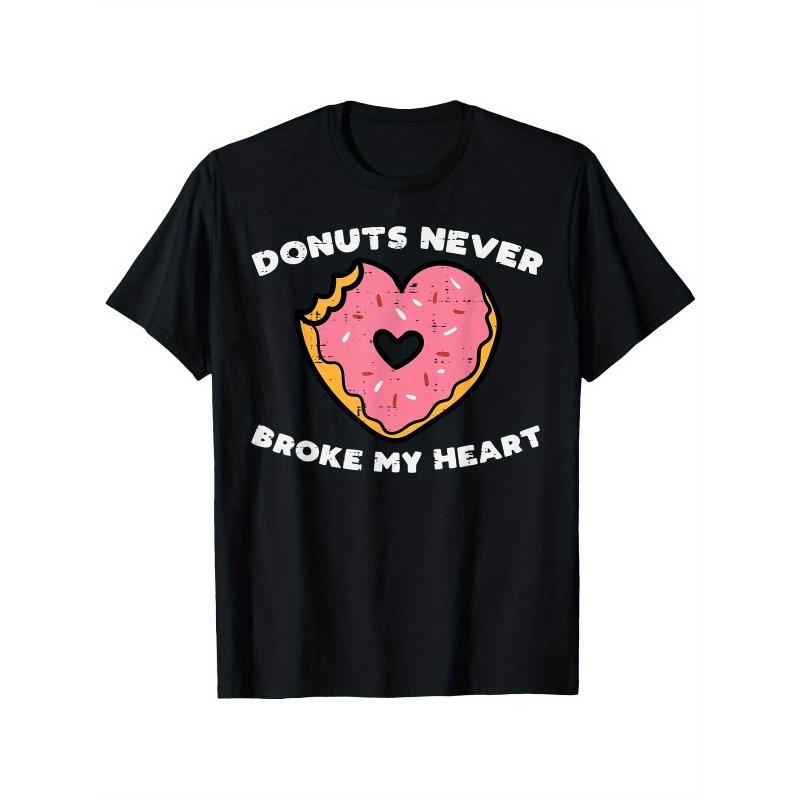 

Women Valentine s Day Donut Heart Print T-Shirt Pink Black Round Neck Short Sleeve Loose Fit Gift Casual Top S чёрный