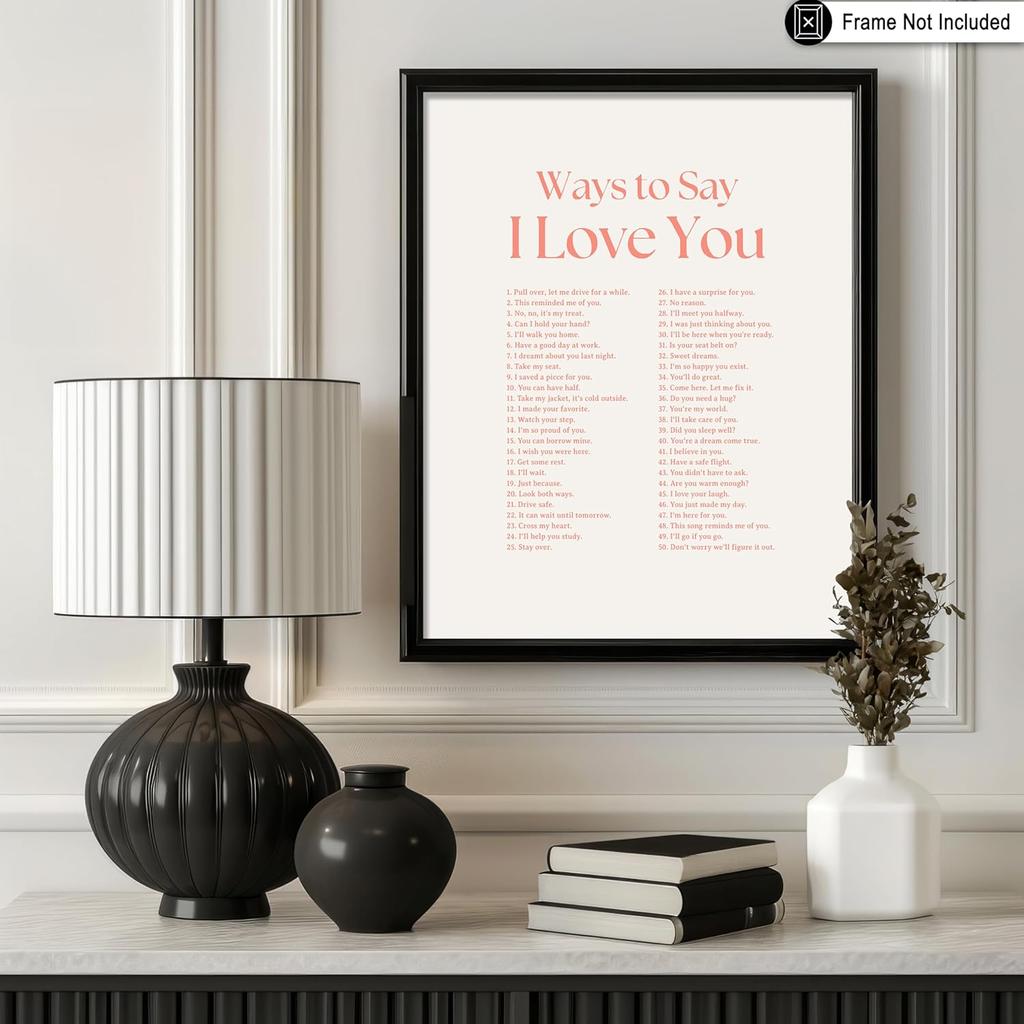 Vintage Typography Poster - Retro Pirational Print - Ways To Say I Love You, Valentine’s Day, Romantic, Quote - 8x10 UNFRAMED Wall Art - Gift for