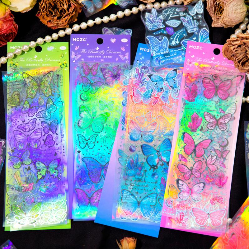 3 pcs Laser Butterfly Series Art Collage Junk Journal Supplies DIY Scrapbooking Stickers PET Waterproof Craft Aesthetics Sticker