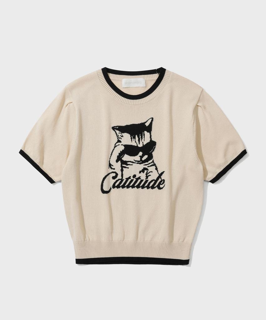 Sekeonmonollogeu W. Cattitude Semi-Crop Half Ringer Knit [Cream]_Sewkt005Cream