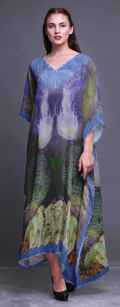Phagun Clown Fish & Shell Ocean Ladies Kaftan Holiday Loungewear Maxi Dress Beach