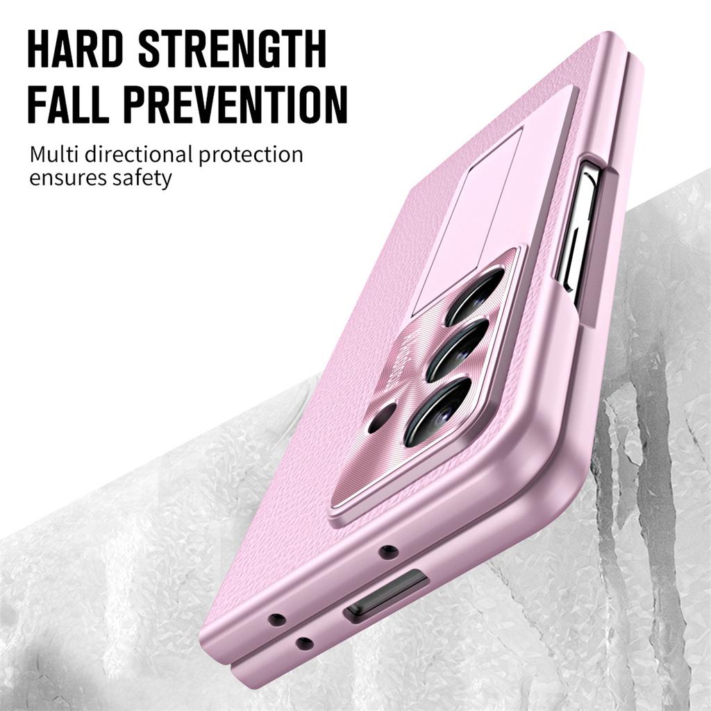 For Samsung Galaxy Z Fold7 5G Case Kickstand Leather+PC Phone Cover with Tempered Glass Film