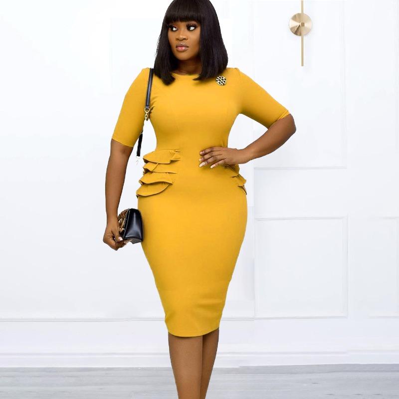 Women's summer supply solid color pleated professional dress