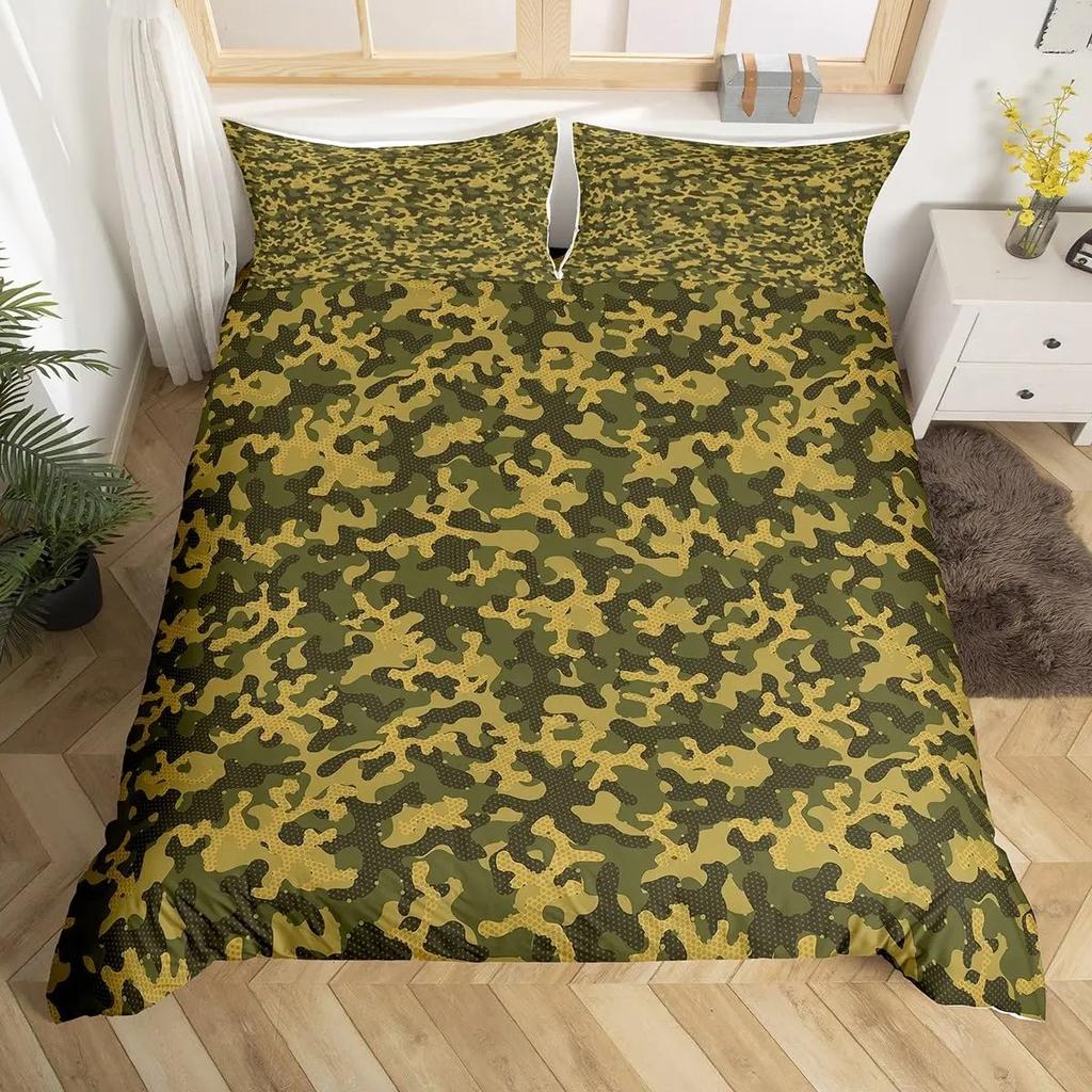 3 Pcs Grey Camo Comforter Bedding Set Full Size, Camouflage Army Design Bedding Collections for Kid Boy, Soft All-Season Bed Set