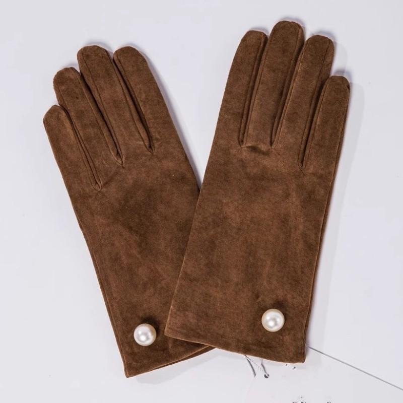 Elegant Women Pearls Sheepskin Genuine Leather Gloves Motorcycle Riding Gloves Female Accessories Mittens Autumn Winter Gloves