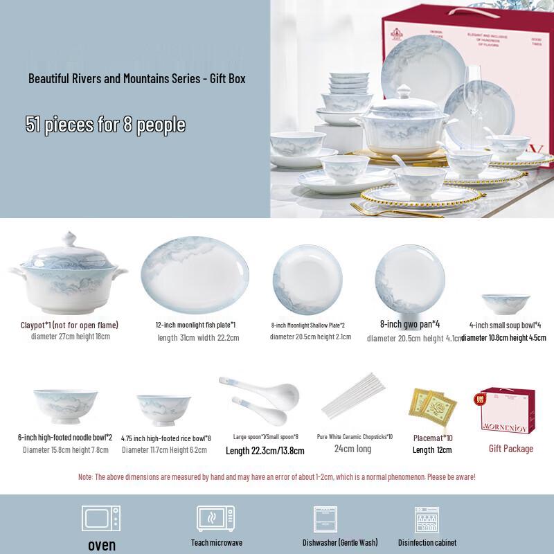 ZISIZ Jingdezhen Underglaze Ceramic Dinnerware Set