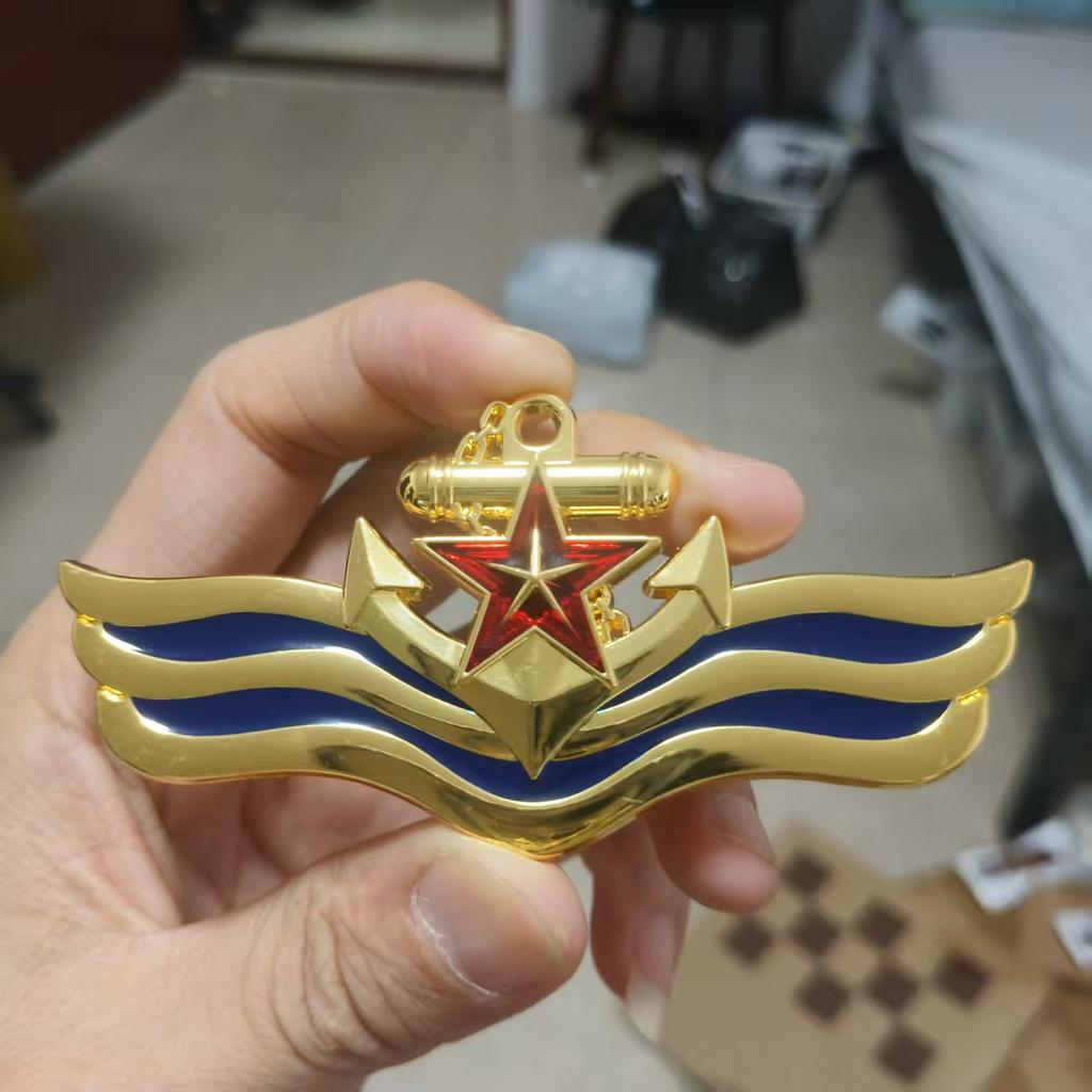Navy-themed red five-pointed star ship anchor car emblem 3D metallic wing car sticker personalized body decoration badge
