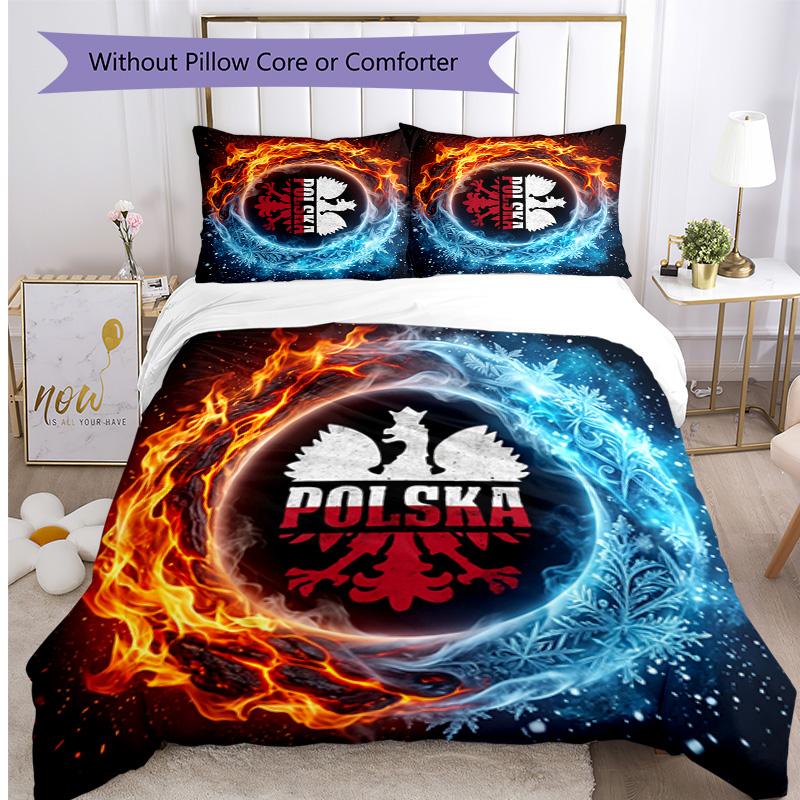 Set Biancheria da Letto Stampata Calcio Polonia 3 Pezzi Set Copriletto Traspirante Accogliente come Regalo per Inaugurazione Casa o Festa