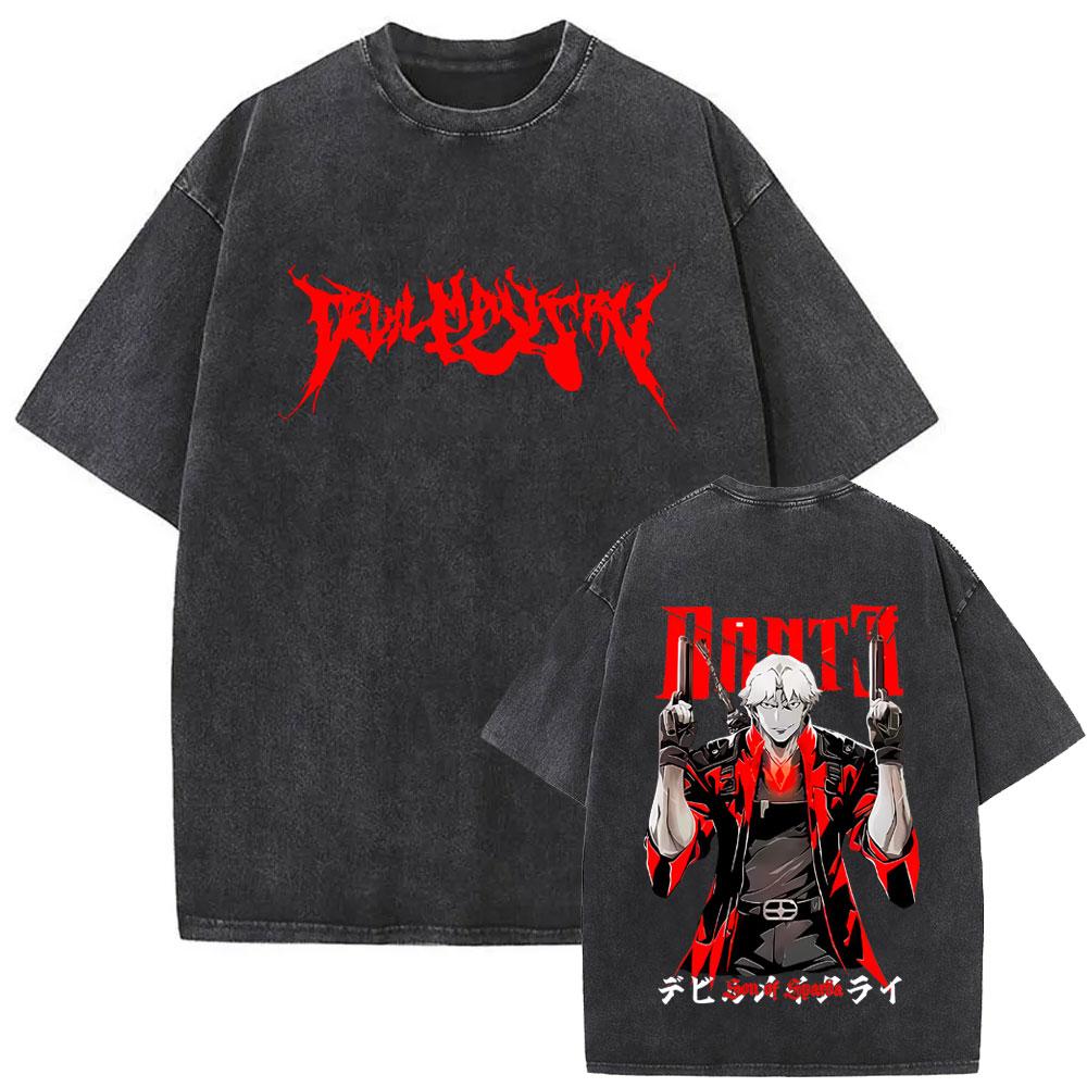 

Game Devil May Cry Dante Vintage Acid Washed Tshirt Men Gothic Retro Oversized Short Sleeve T Shirts Male Hip Hop Streetwear S