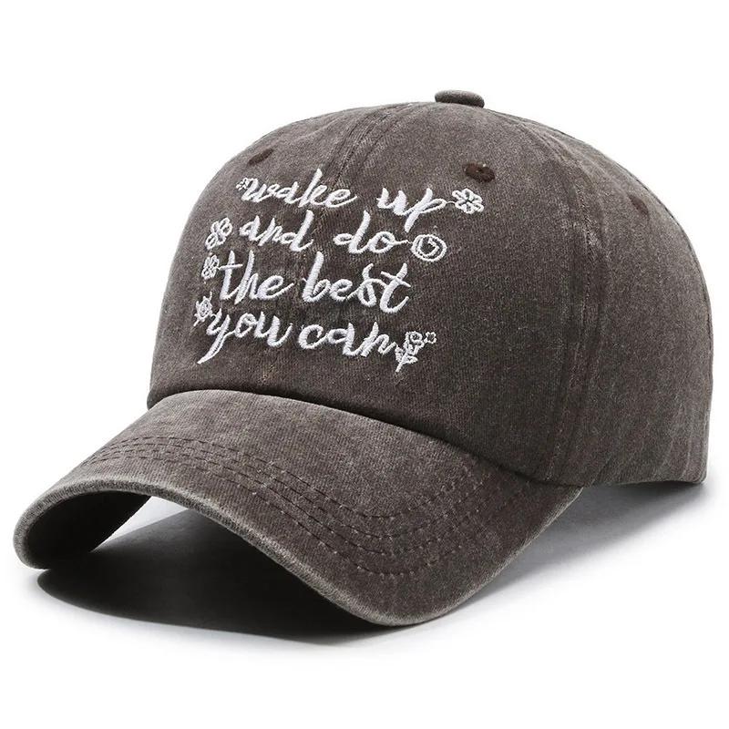Vintage Washed Letter Embroidery Baseball Cap for Women Denim Distressed Trucker Hat Embroidered Cowboy Hat Adjustable