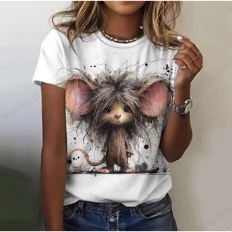 Funny Animal Women T-shirt 3d Cute Cat Duck Print Tshirt Women Fashion Graphic O-Neck Short Sleeve T Shirt White Tops Tee Kawaii