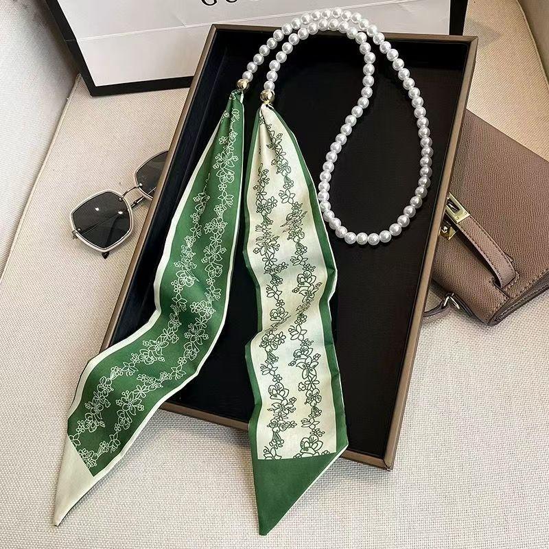2-In-1 Detachable Pearl Headband Silk Scarf Hairband Women'S Hair Ties Elastic Hair Bands Necklace Fashionable Accessories