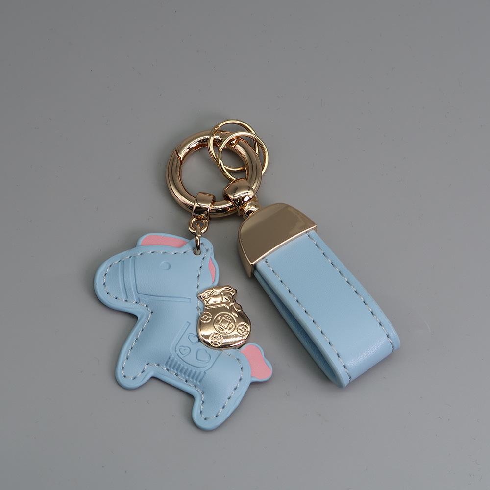 Instant Wealth Leather Keychain with Cartoon Pony Pendant for Couples – Trendy Bag and Car Accessory