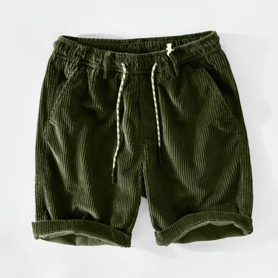 Men Shorts Elastic Waist Adjustable Casual Shorts Solid with Pockets Drawstring Color Wide Leg Corduroy Beach Shorts