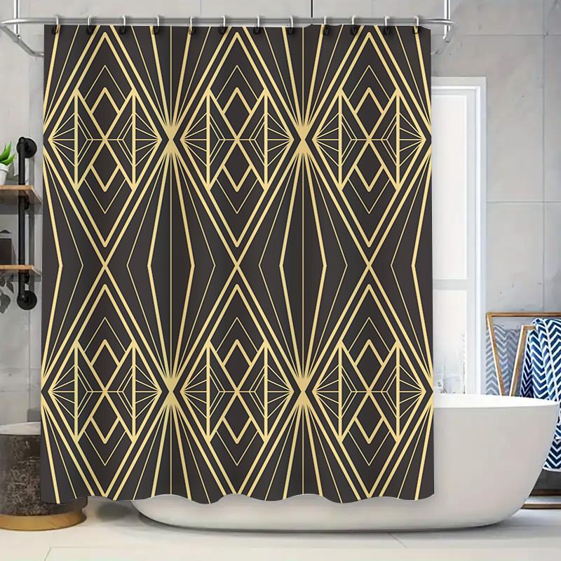 

Art Deco Shower Curtain Gold Black Geometric Design For Bathroom Decor Unique Home Accessories Online Shopping For Kitchen Towel W60H190(CM)-1 Pcs