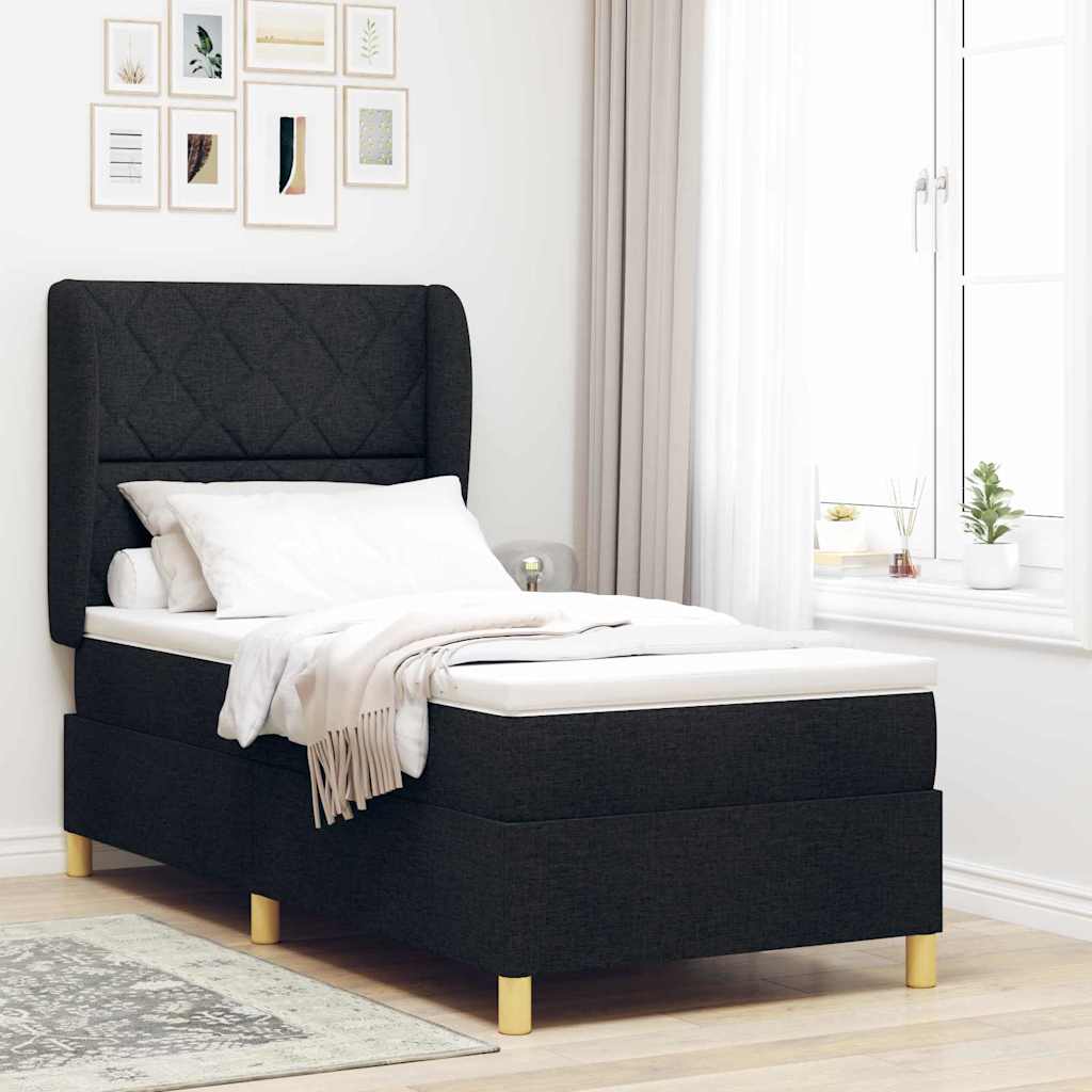 Box Spring Bed with Headboard Black 200 X 90 Cm Fabric