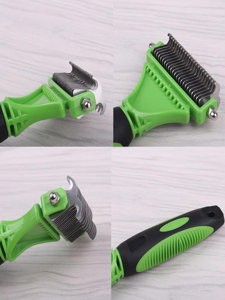 Pets Stainless Steel Grooming Brush Two-Sided Shedding and Dematting Undercoat Rake Comb for Dog Cat Remove Knots Tangles Easily