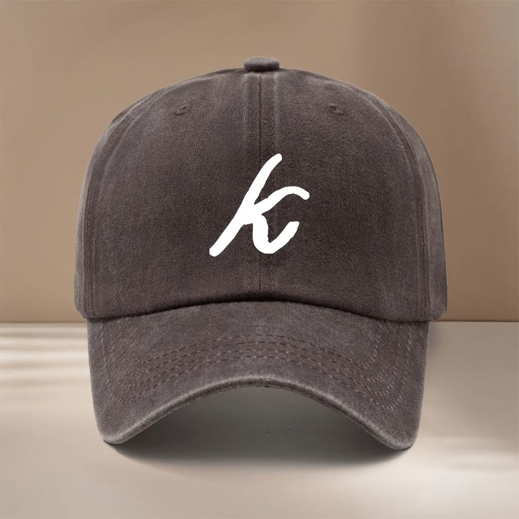 This Is a Comfortable And Trendy Adjustable Size Baseball Cap with HandWritten Letter K Pattern Unisex Easy Lightweight Curved