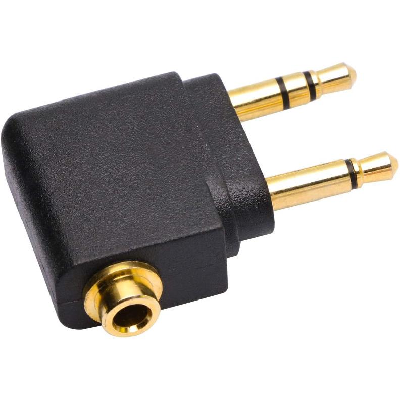 Mini Skater 2Pcs Dual 3.5mm Male to 3.5mm Female Airplane Airline Flight Adapters, (Golden Plated)